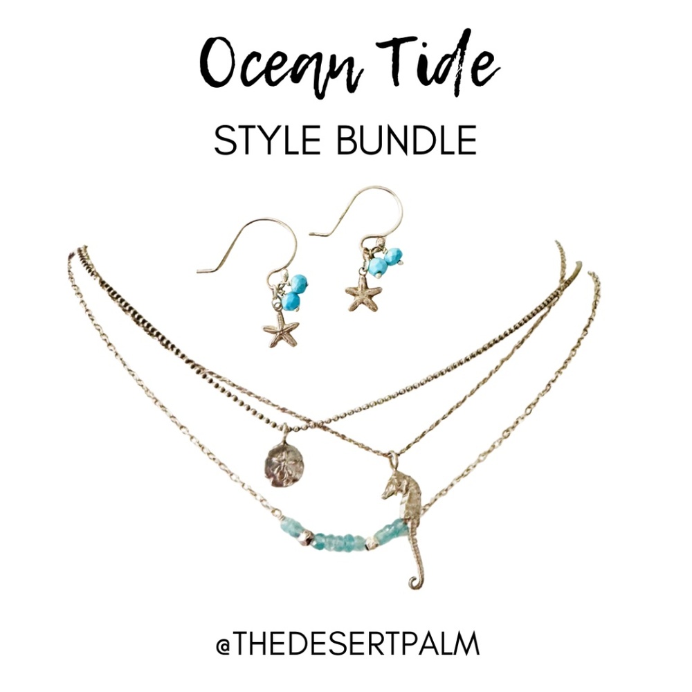 Ocean Tide Jewelry Bundle 🌊 | Seahorse SandDollar Starfish Earring Necklace Set